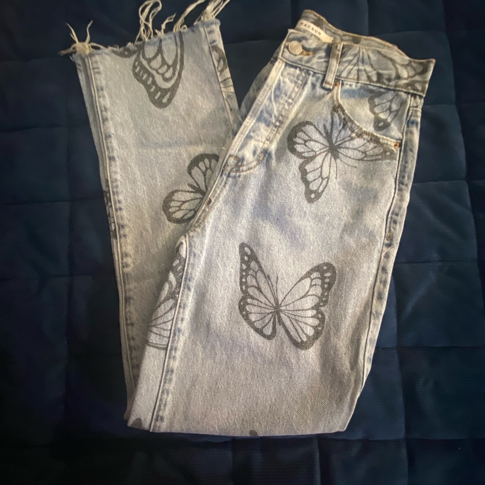 PacSun Gray Butterfly Print Straight Leg Jeans